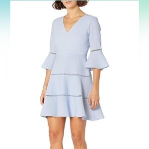 Eliza J 3/4 bell sleeve light blue short A-line v-neck dres
